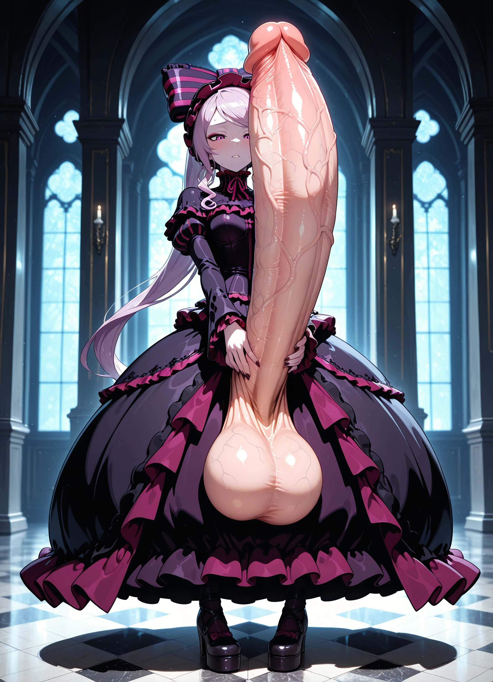 futanari, 1girl, penis, solo, dress, testicles