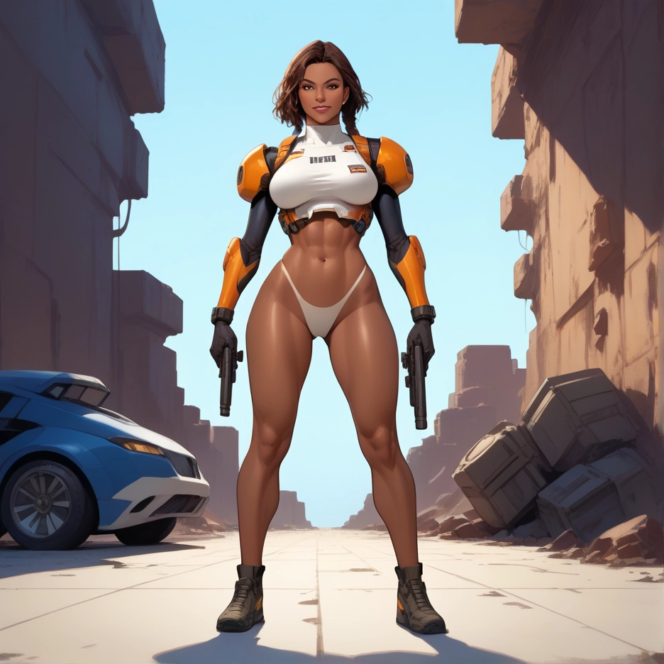 1girl, weapon, gun, motor vehicle, ground vehicle, car · Yamete.gg