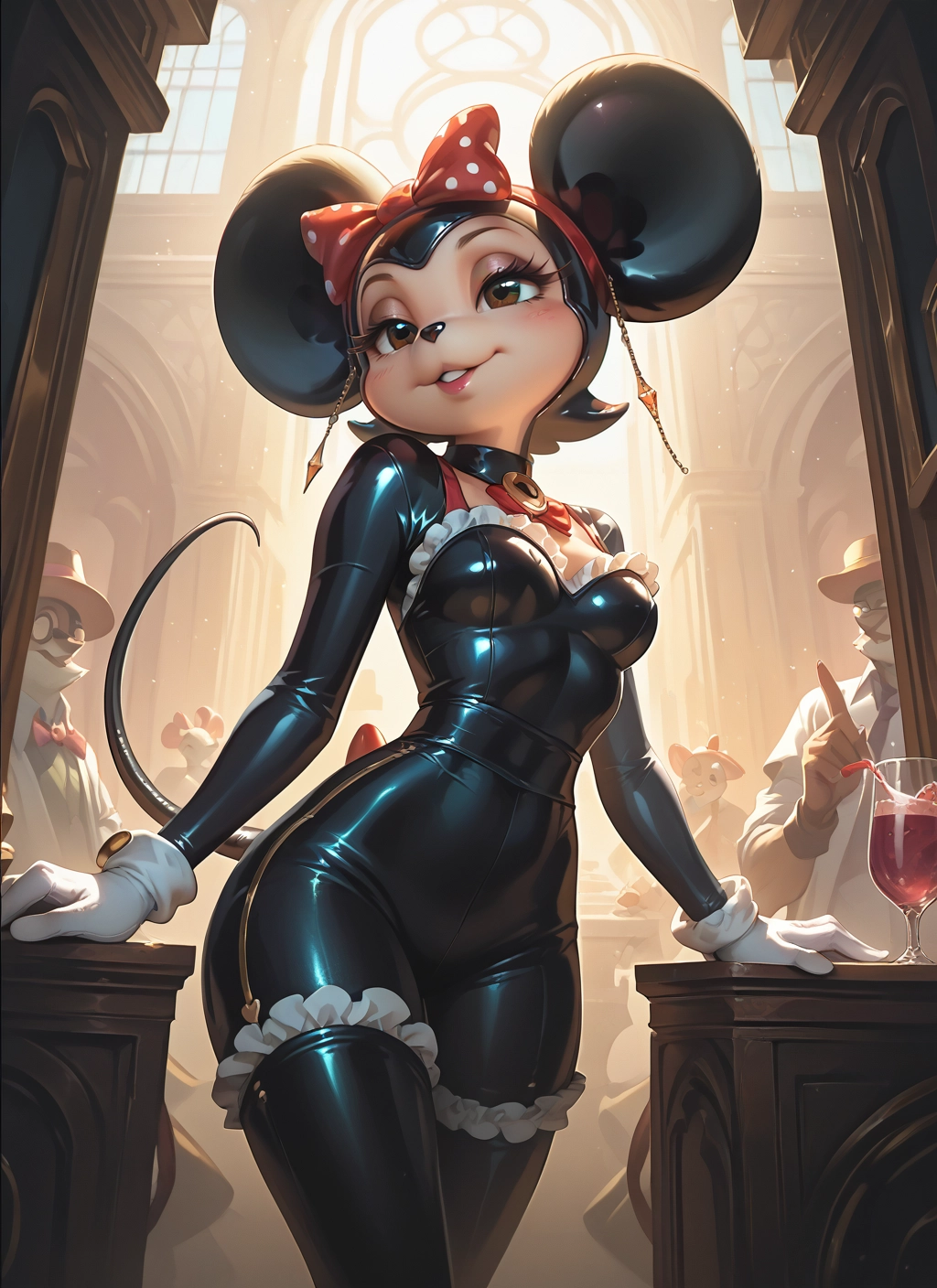 furry, animal ears, tail, mouse ears, gloves, breasts
