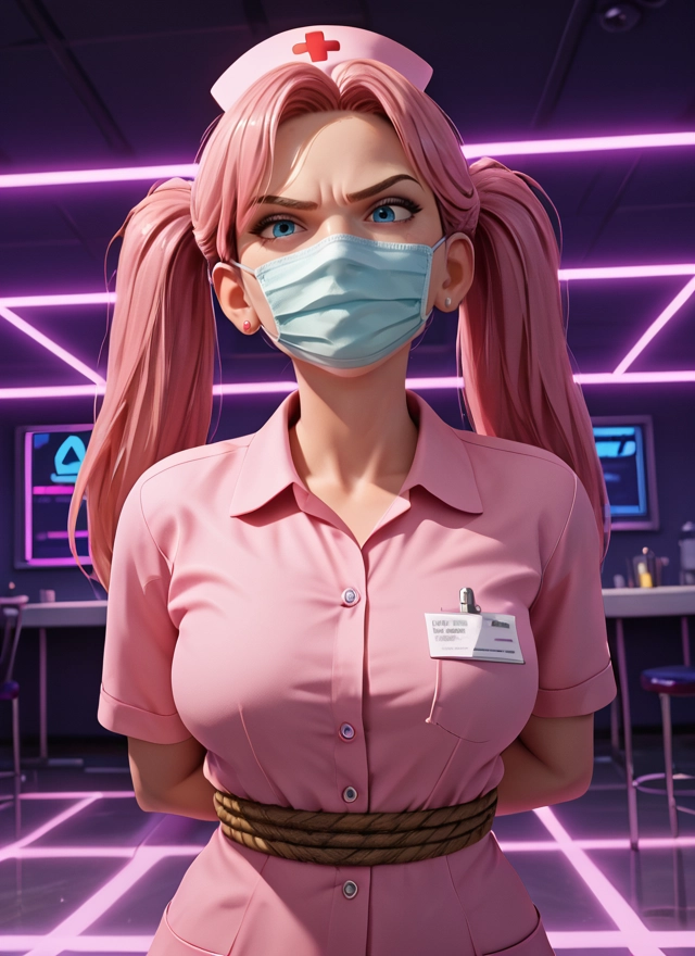 1girl, twintails, hat, mask, pink hair, mouth mask · Yamete.gg