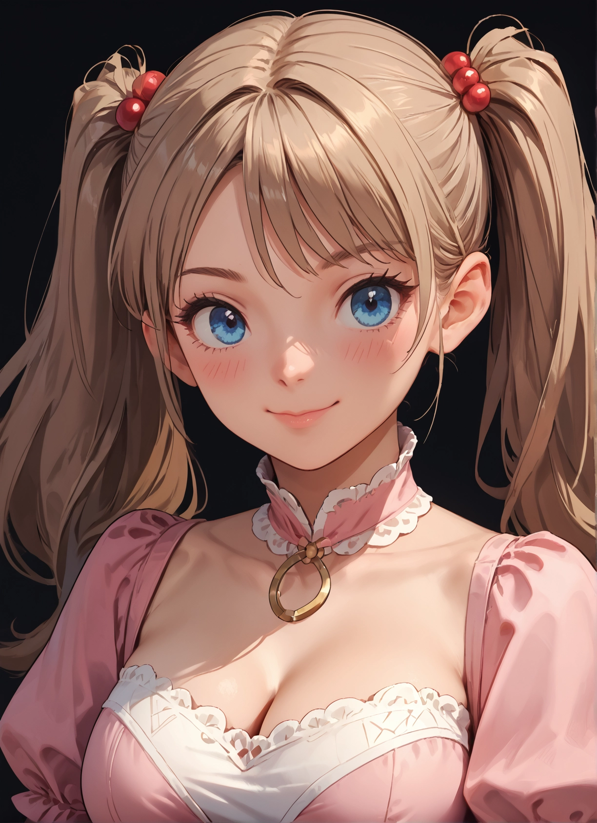 1girl, breasts, solo, blue eyes, twintails, cleavage · Yamete.gg