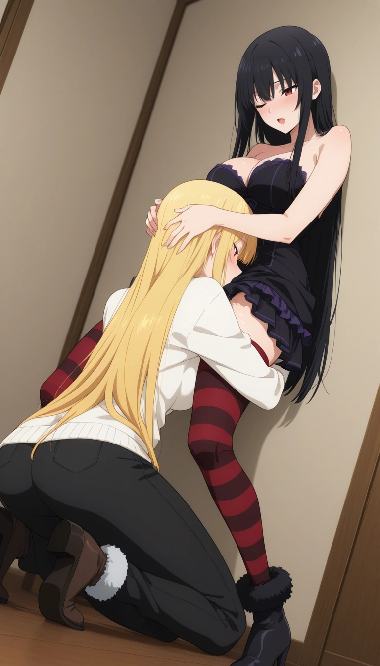 2girls, thighhighs, multiple girls, long hair, blonde hair, yuri · Yamete.gg