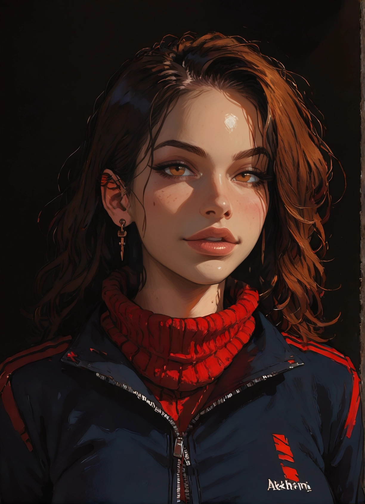 1girl, solo, jewelry, earrings, jacket, looking at viewer · Yamete.gg