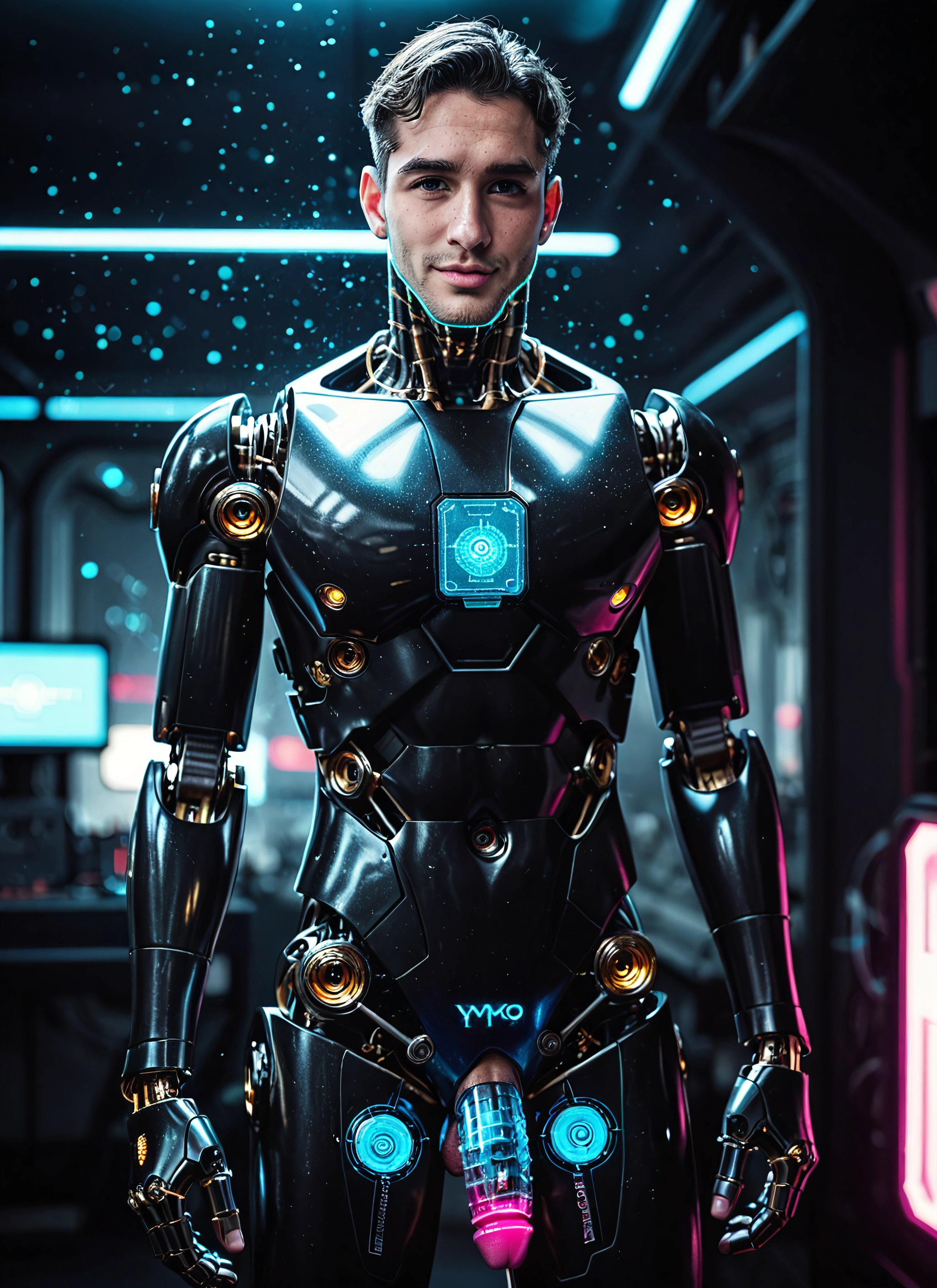1boy, male focus, solo, penis, facial hair, science fiction · Yamete.gg