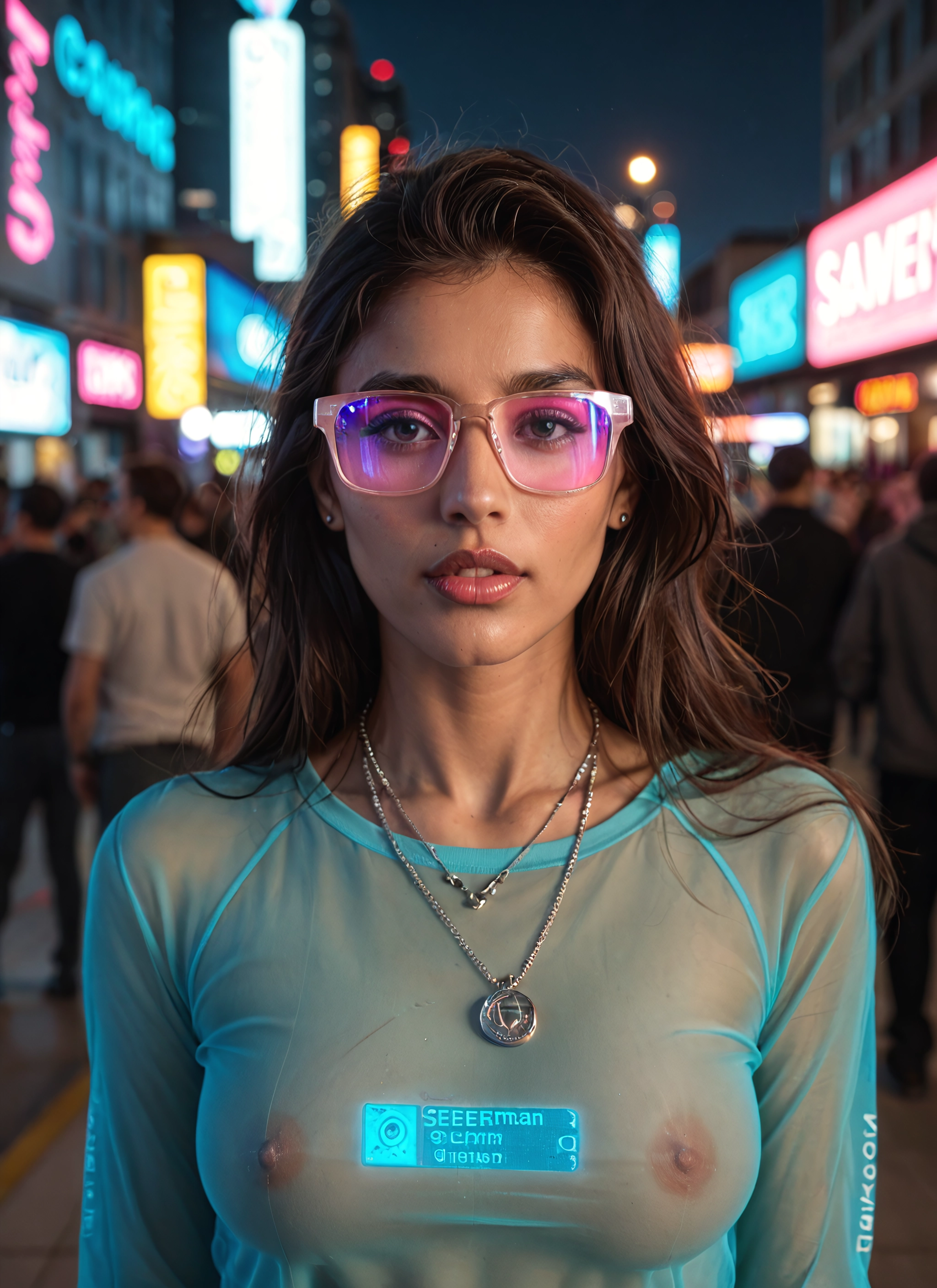 1girl, breasts, jewelry, necklace, sunglasses, see-through · Yamete.gg