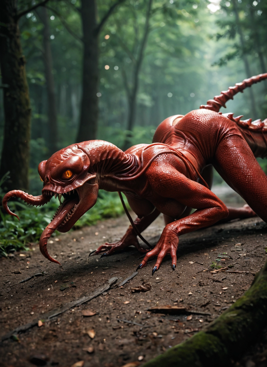 no humans, nature, forest, sharp teeth, solo, tree