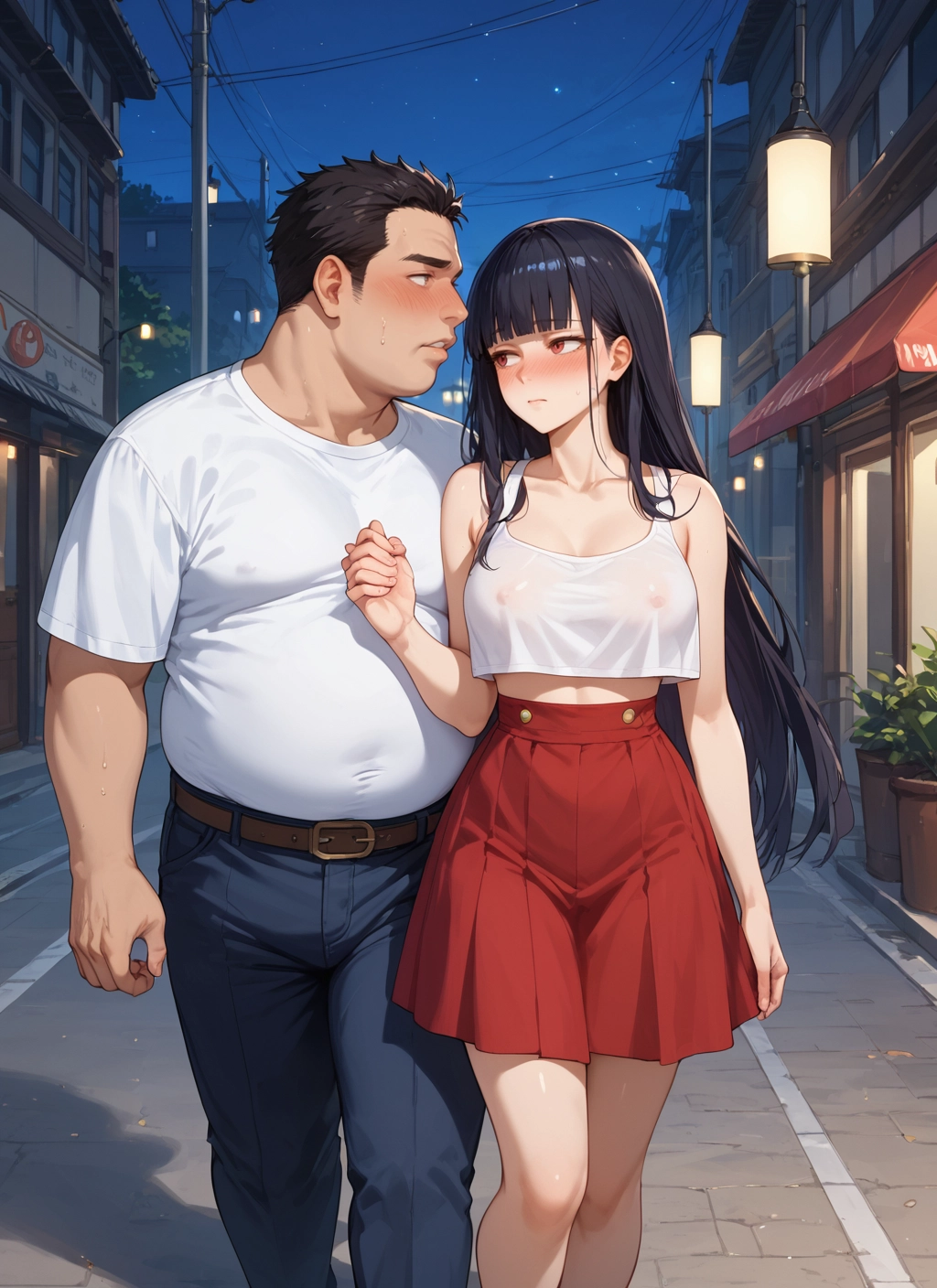 1girl, 1boy, long hair, skirt, breasts, black hair · Yamete.gg