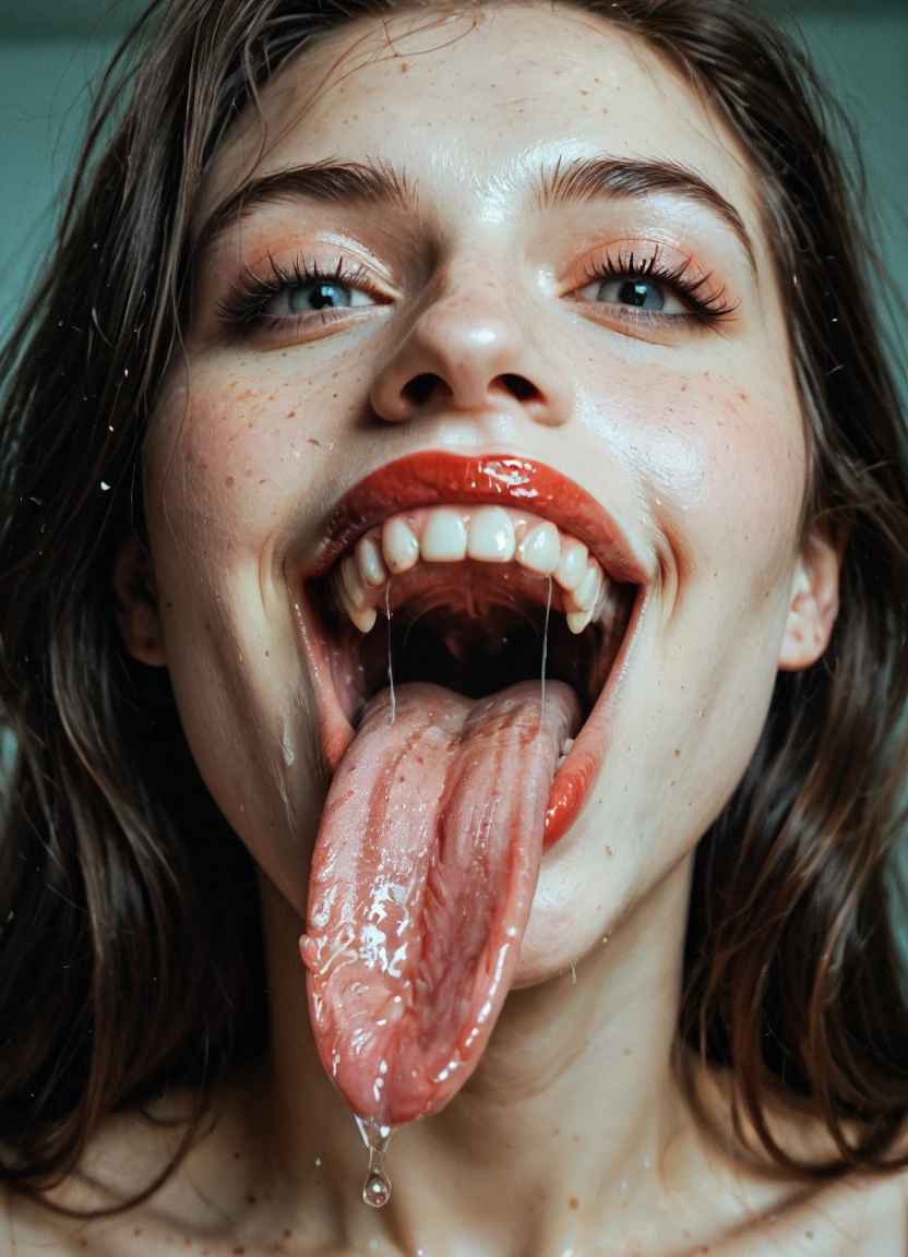 1girl, tongue, solo, realistic, saliva, teeth · Yamete.gg