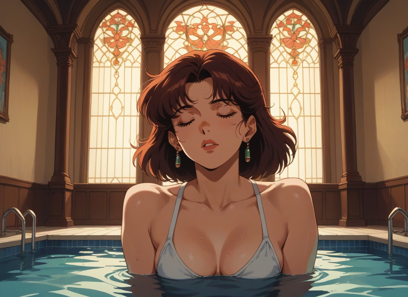 1girl, breasts, jewelry, solo, earrings, closed eyes · Yamete.gg