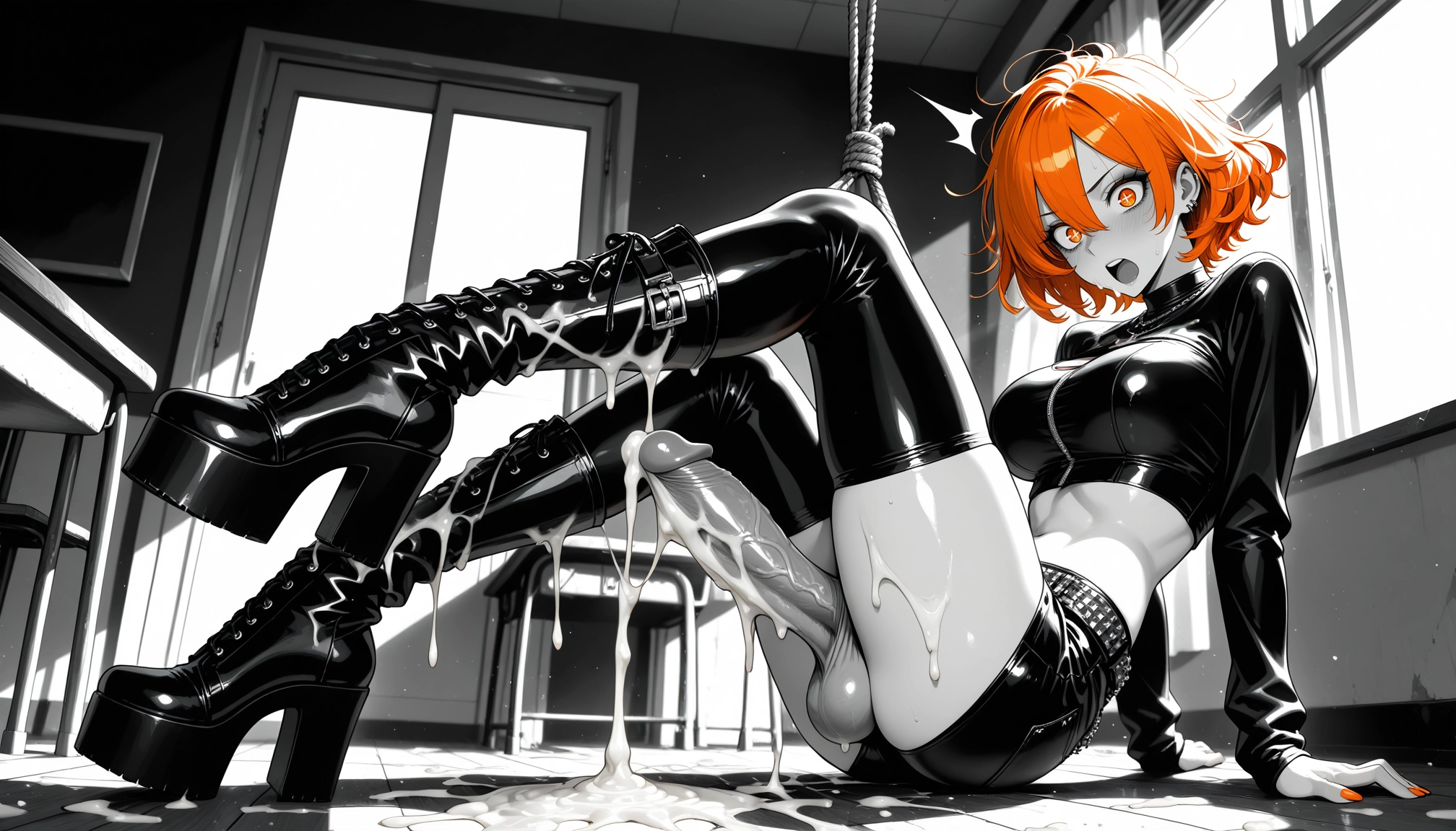 futanari, 1girl, penis, cum, high heels, boots · Yamete.gg