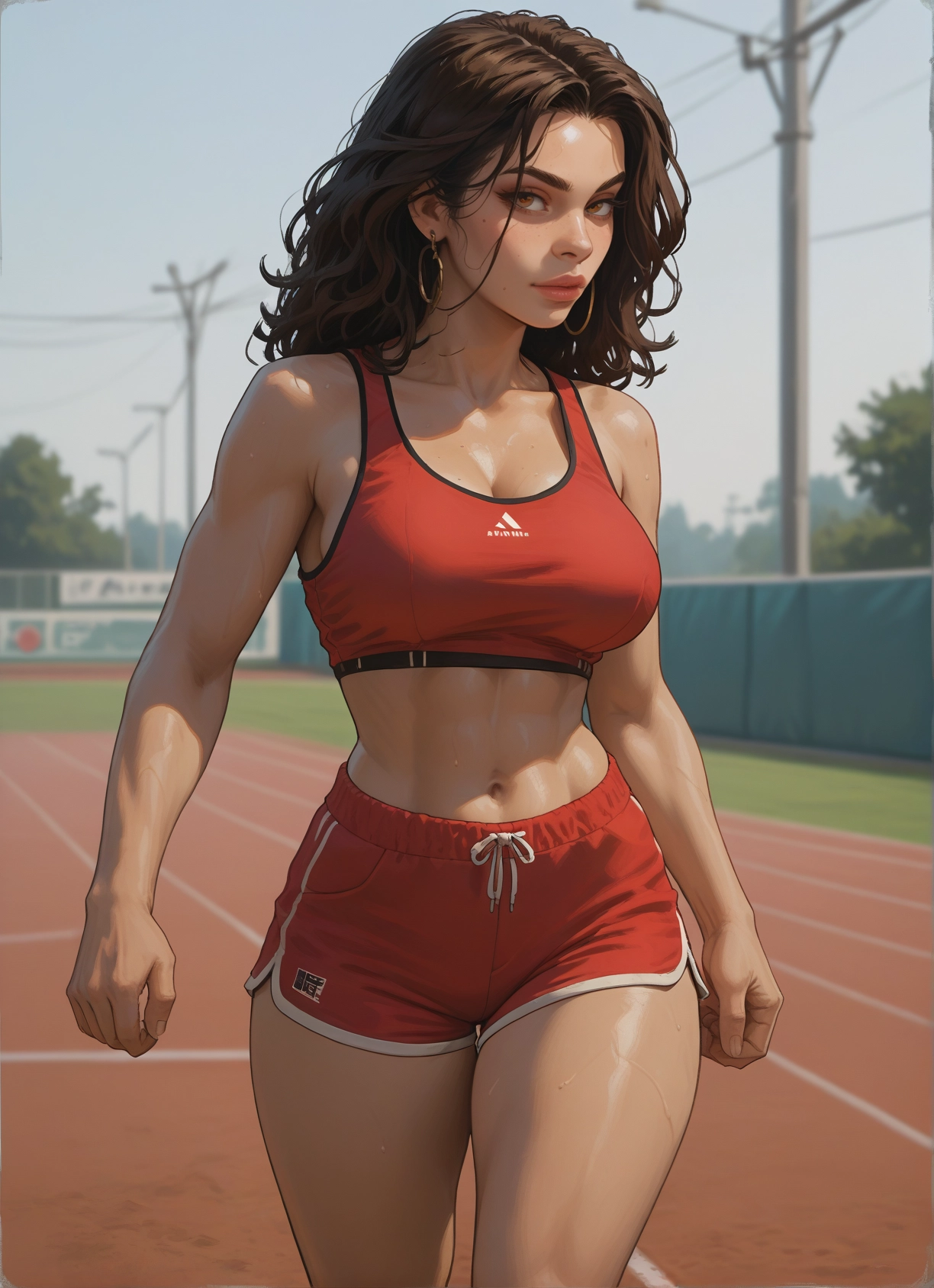 1girl, breasts, jewelry, earrings, shorts, solo · Yamete.gg