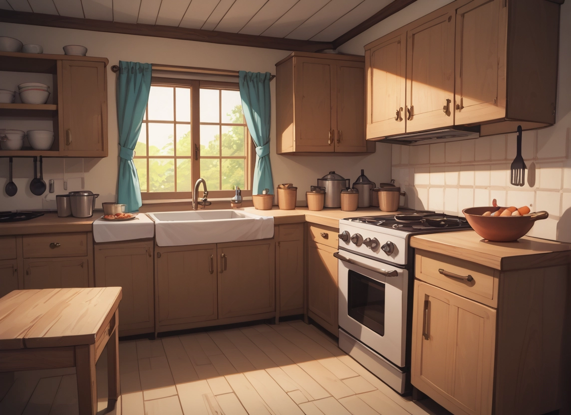 no humans, window, kitchen, scenery, indoors, stove · Yamete.gg