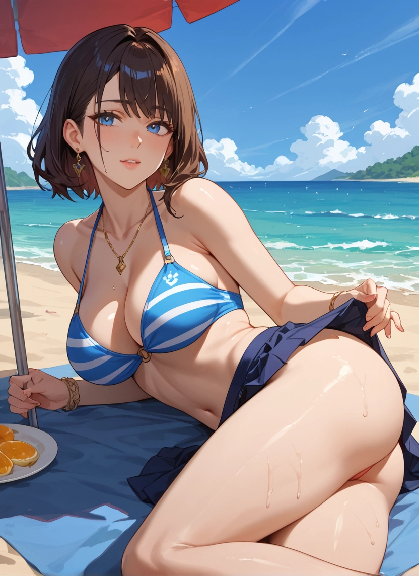 1girl, breasts, jewelry, swimsuit, blue eyes, bikini · Yamete.gg