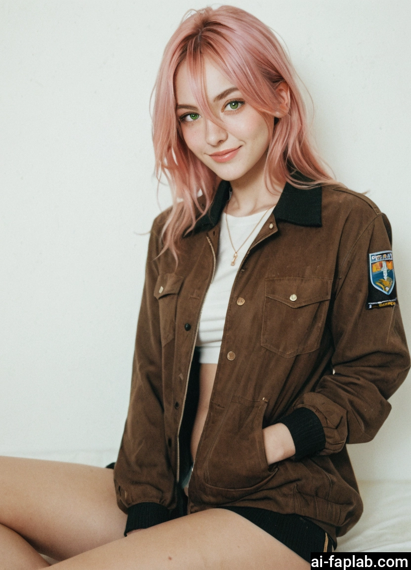 1girl, solo, green eyes, pink hair, jacket, jewelry · Yamete.gg