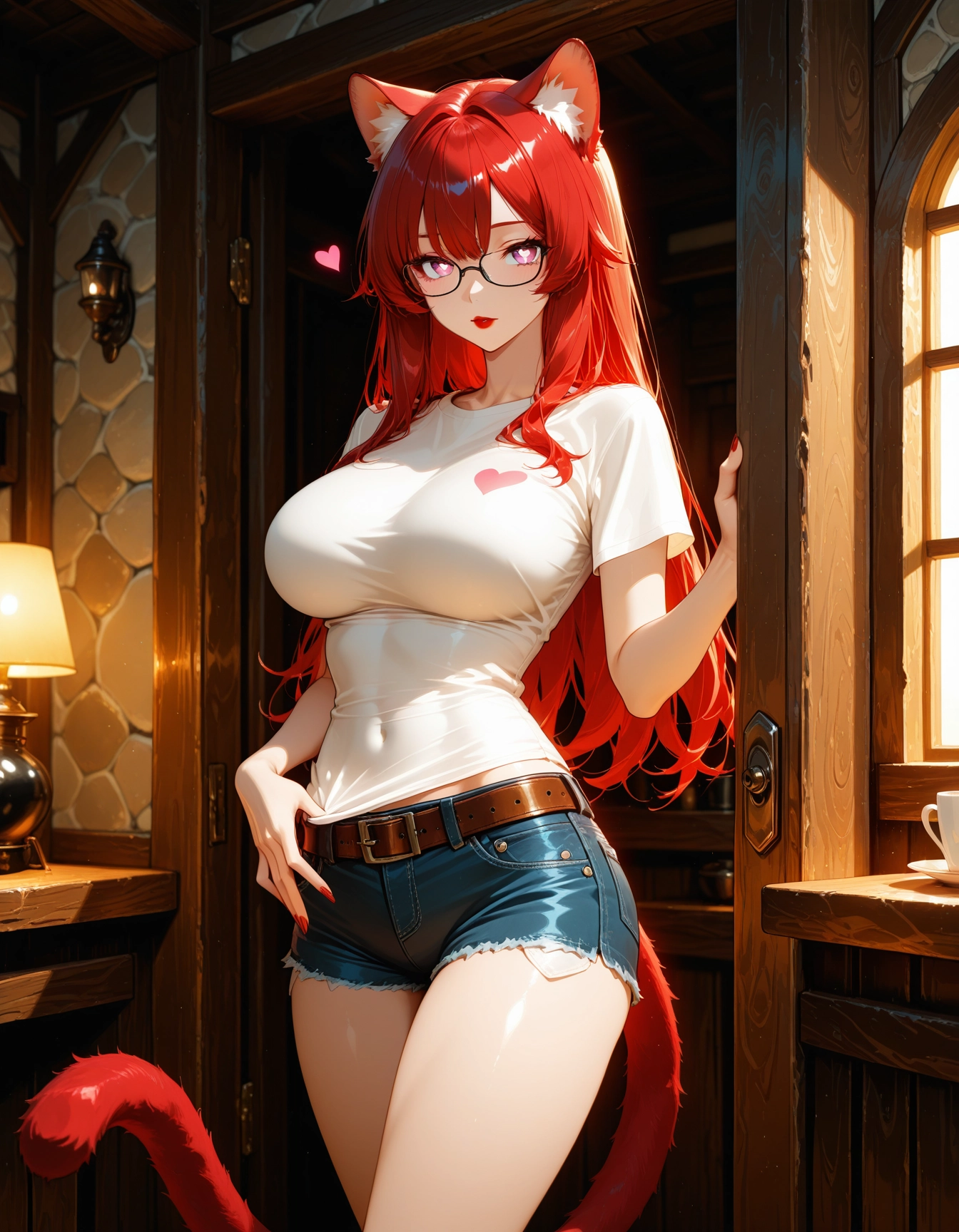 1girl, breasts, animal ears, red hair, solo, tail · Yamete.gg