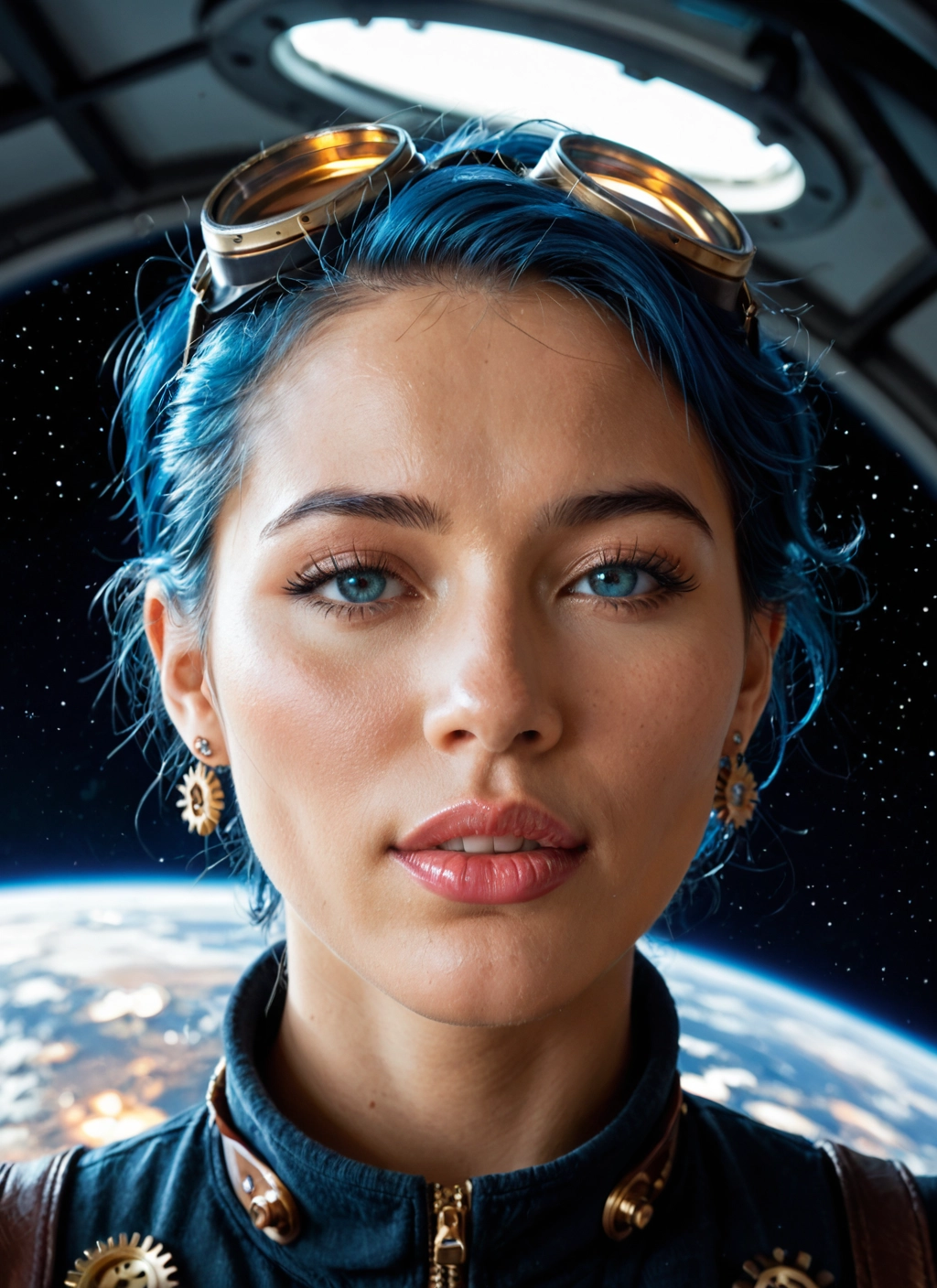 1girl, solo, jewelry, goggles, earrings, space · Yamete.gg