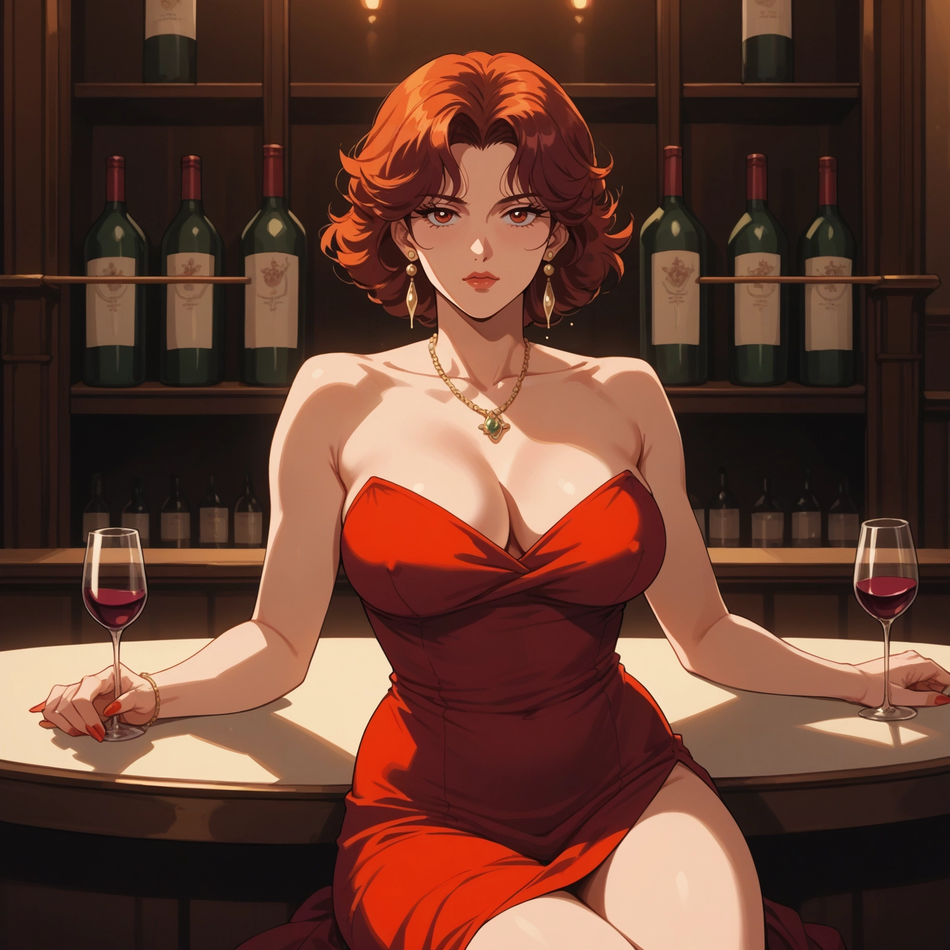 1girl, jewelry, dress, breasts, solo, necklace · Yamete.gg