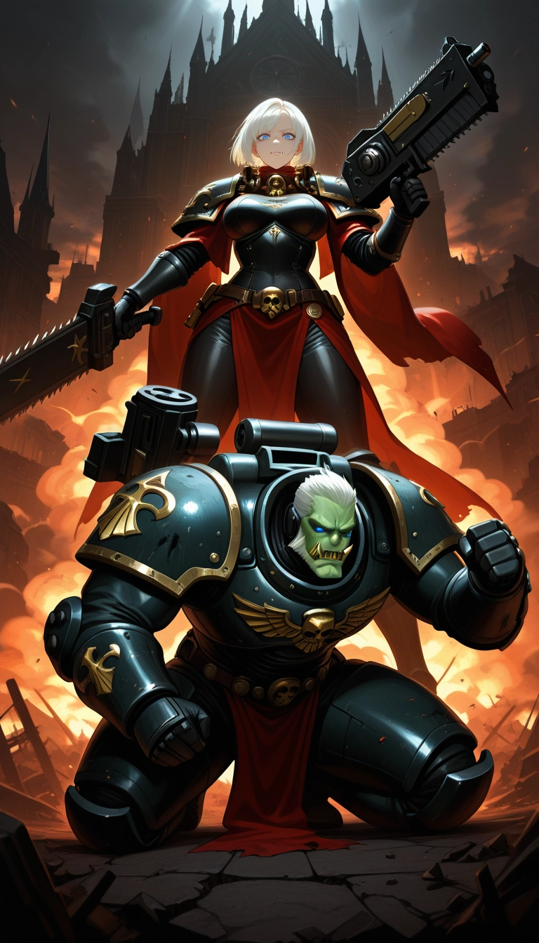 power armor, 1girl, armor, weapon, white hair, shoulder armor · Yamete.gg
