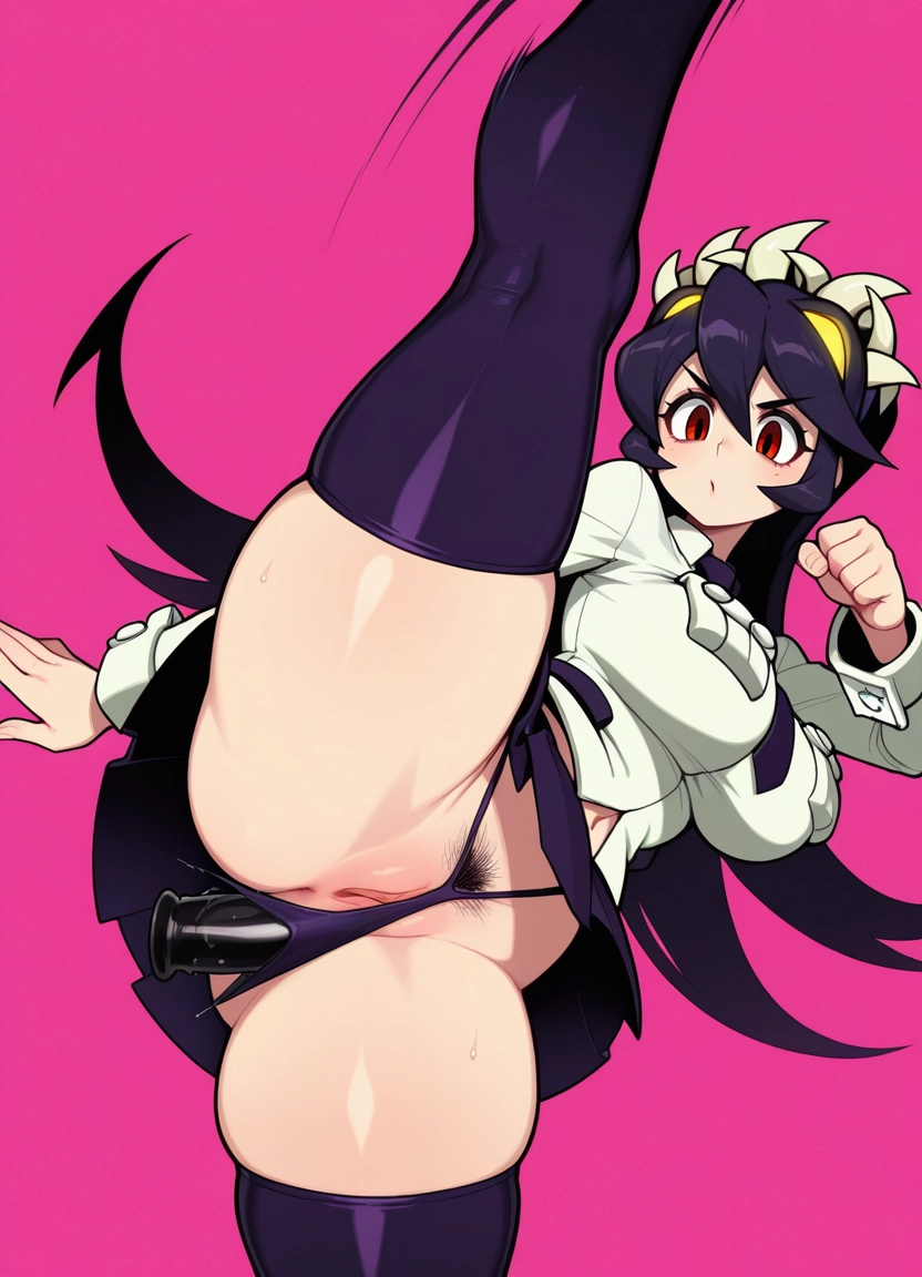 1girl, filia (skullgirls), breasts, solo, pubic hair, thighhighs · Yamete.gg