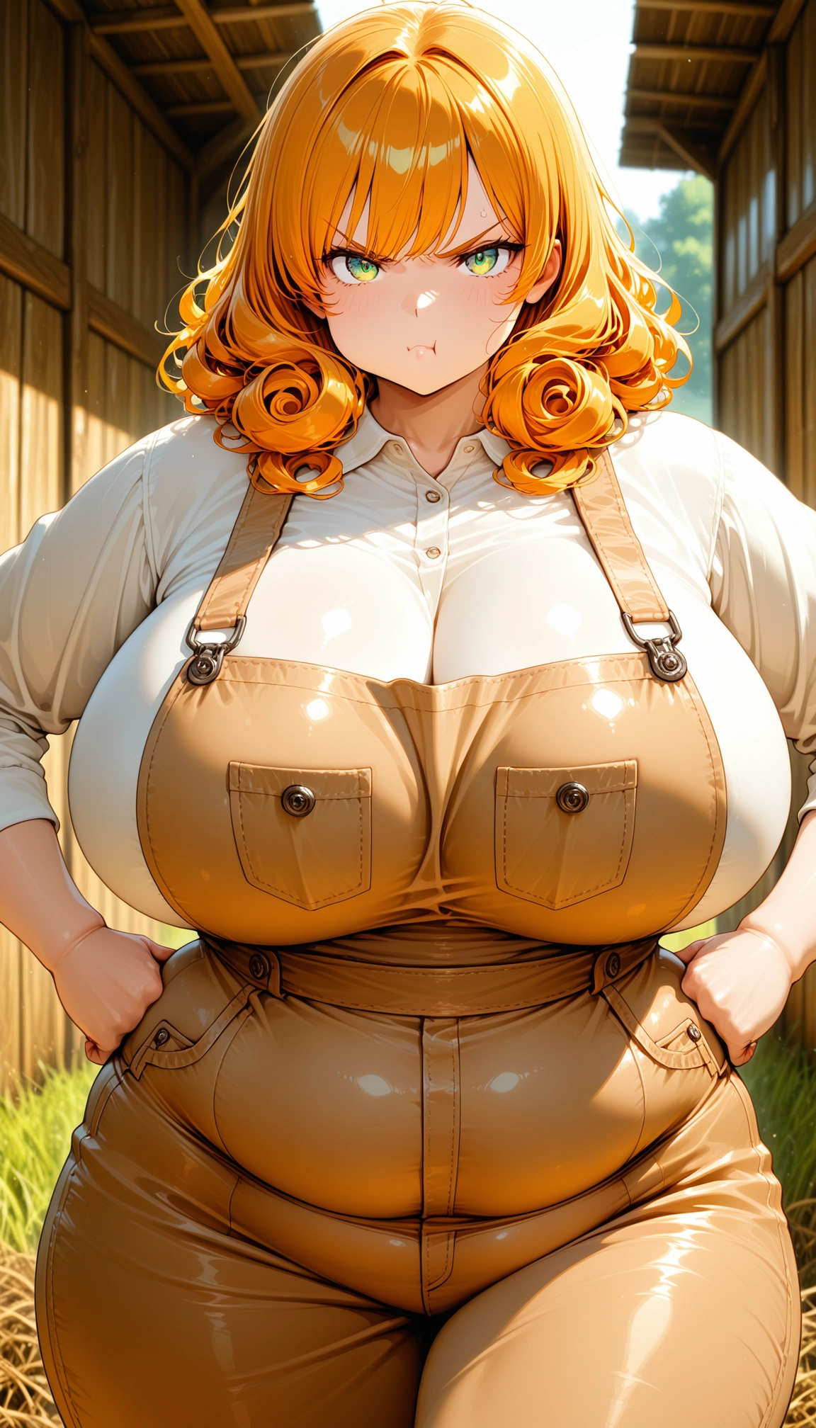 1girl, breasts, solo, orange hair, pout, green eyes · Yamete.gg