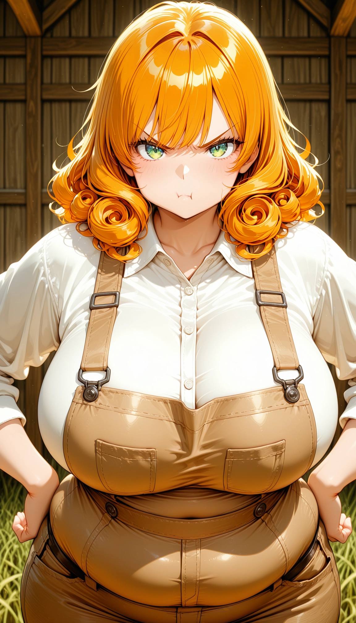 1girl, breasts, solo, pout, shirt, orange hair · Yamete.gg