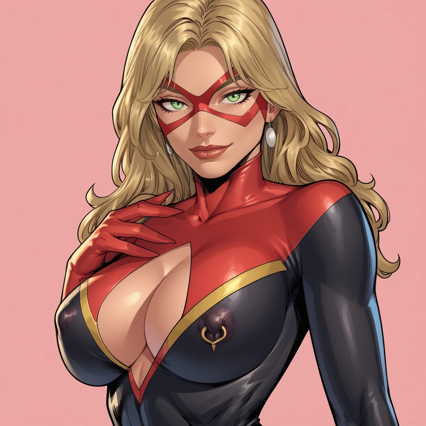 1girl, breasts, solo, green eyes, blonde hair, mask · Yamete.gg