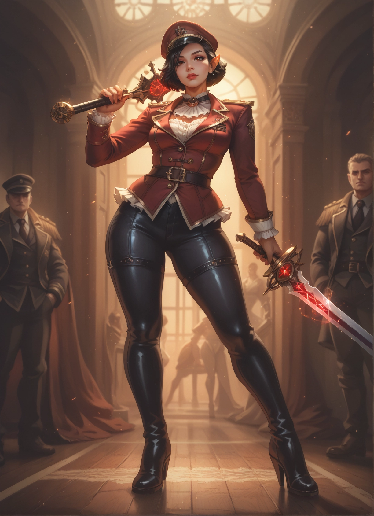 weapon, sword, 1girl, hat, pointy ears, high heels · Yamete.gg