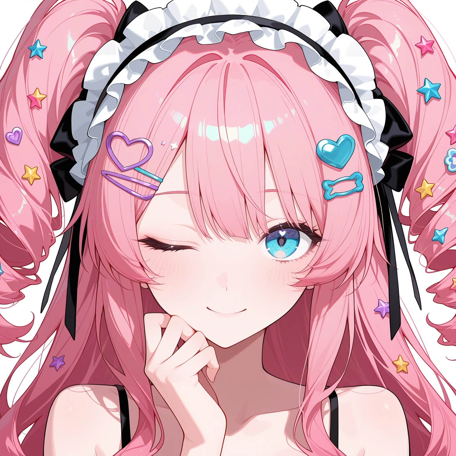 1girl, hair ornament, solo, one eye closed, pink hair, smile · Yamete.gg