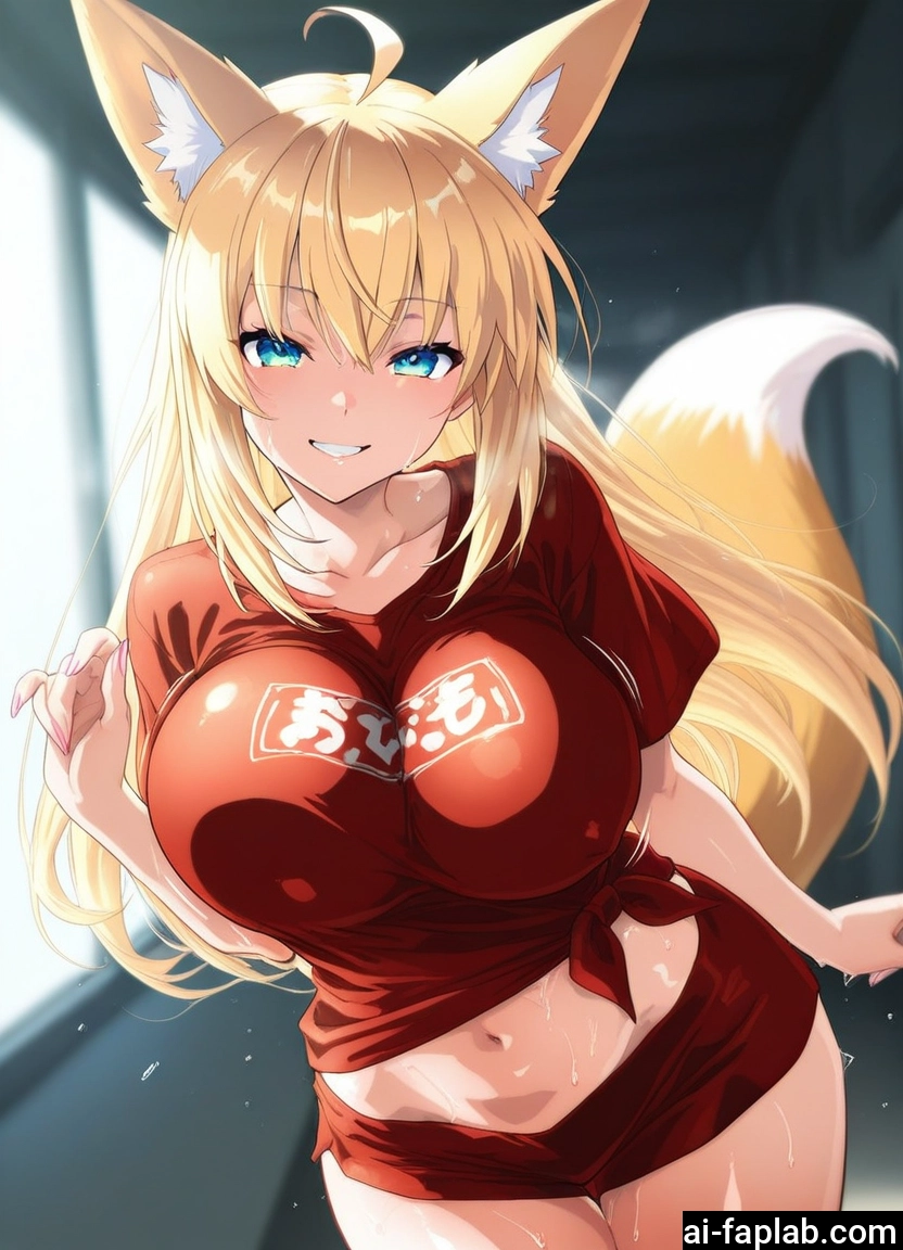 1girl, animal ears, breasts, blonde hair, tail, long hair