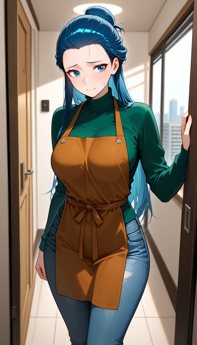 1girl, jeans, pants, apron, denim, solo · Yamete.gg