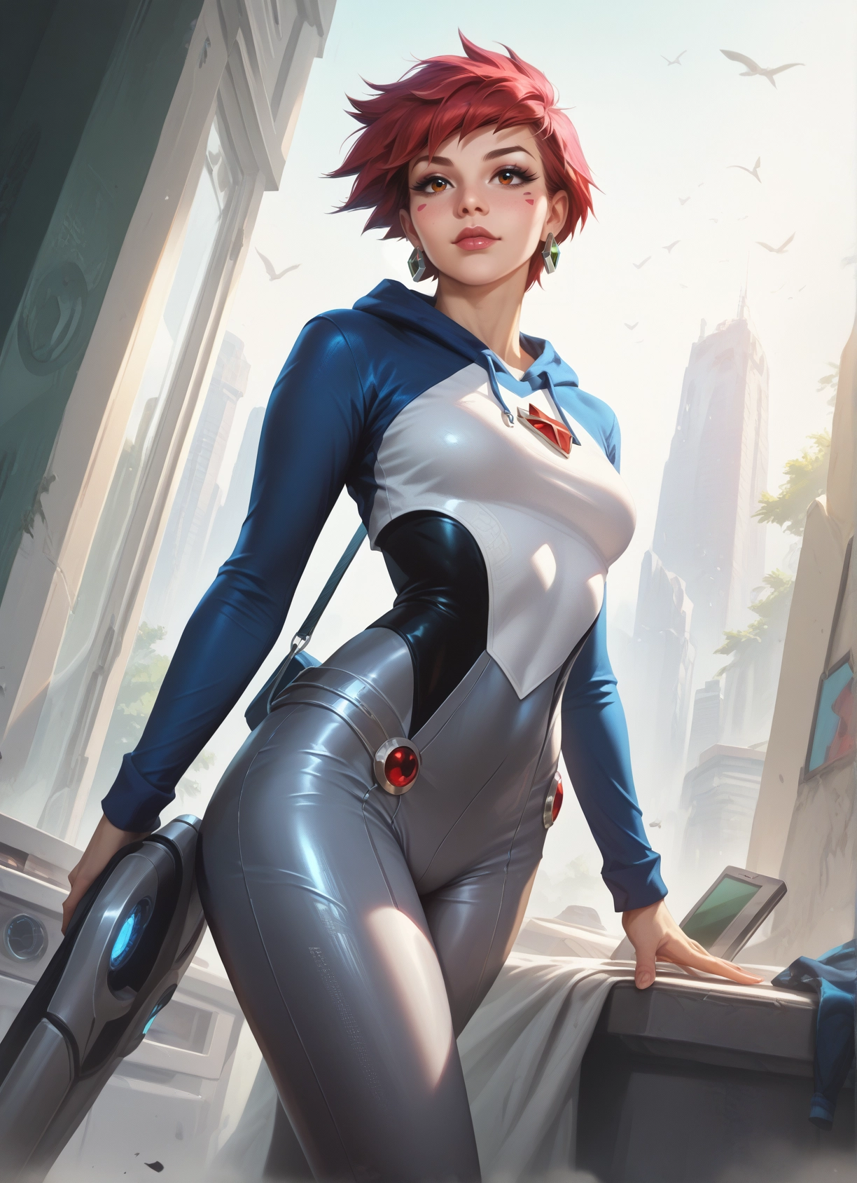 1girl, jewelry, weapon, earrings, solo, short hair · Yamete.gg