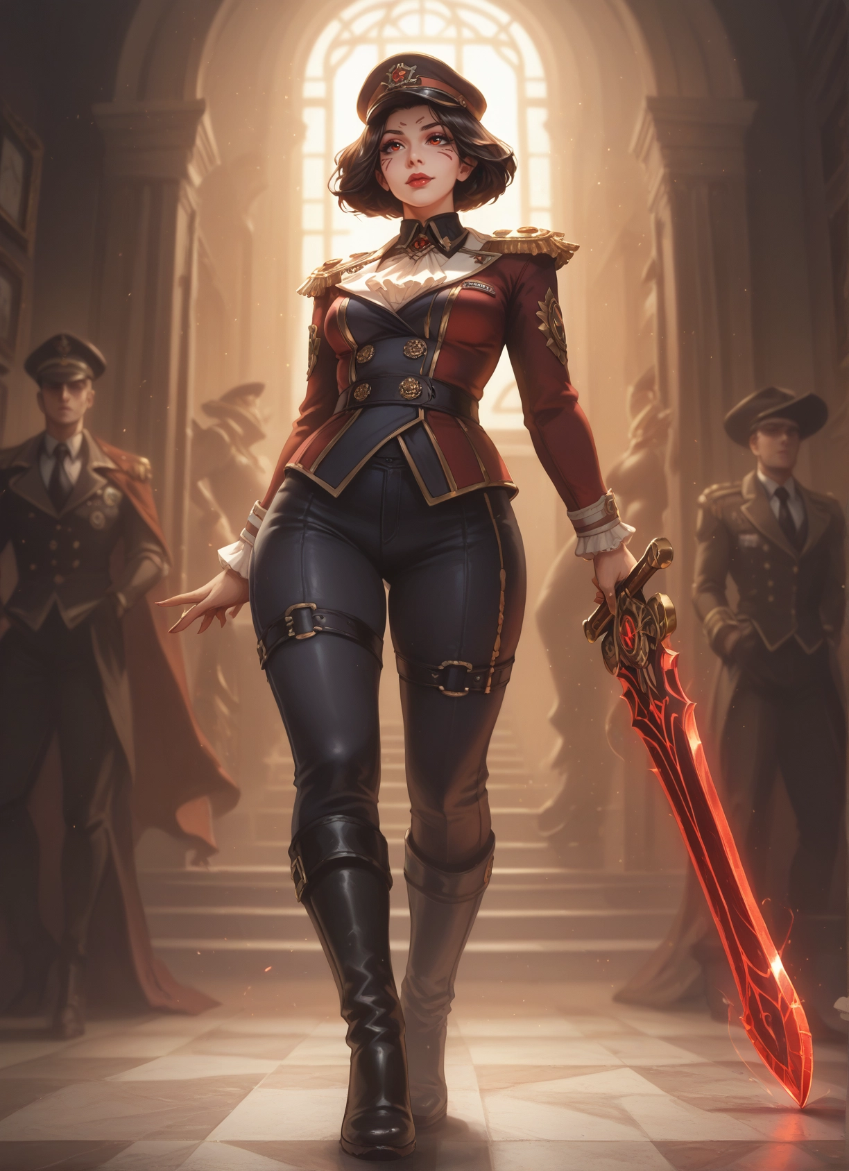 weapon, 1girl, sword, hat, boots, short hair · Yamete.gg