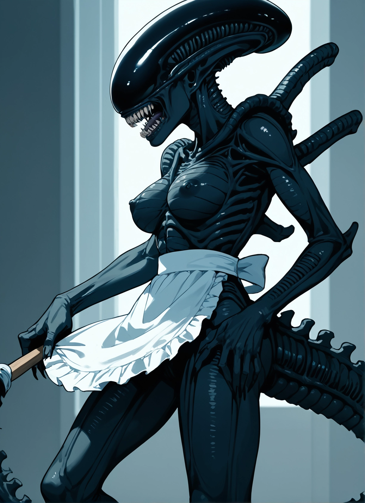 1girl, apron, breasts, solo, teeth, nipples · Yamete.gg