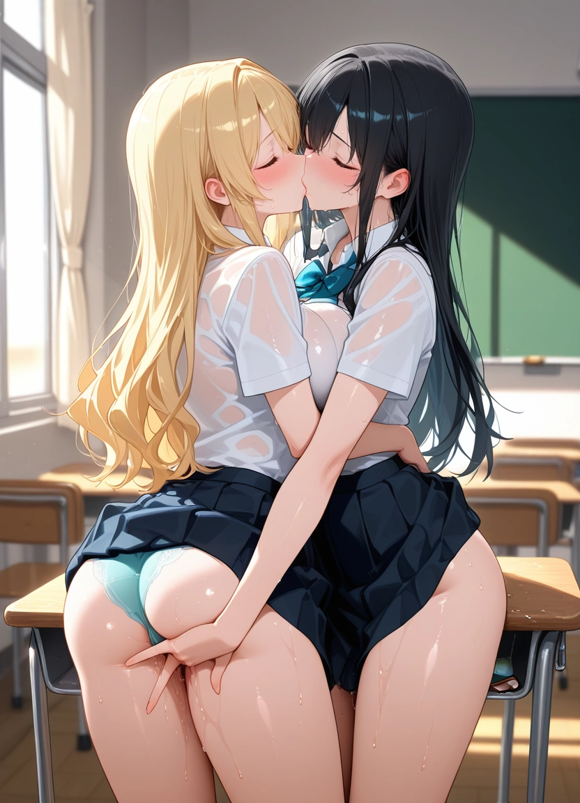 multiple girls, 2girls, underwear, panties, skirt, blonde hair · Yamete.gg