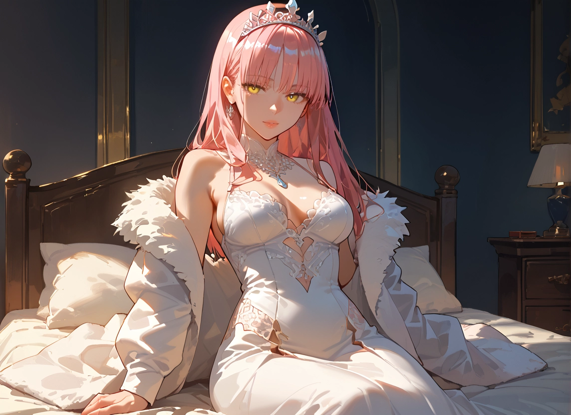 1girl, breasts, long hair, dress, pink hair, yellow eyes · Yamete.gg
