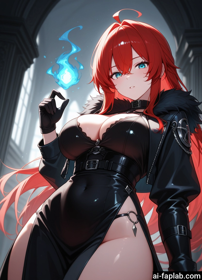 breasts, 1girl, long hair, gloves, solo, red hair · Yamete.gg