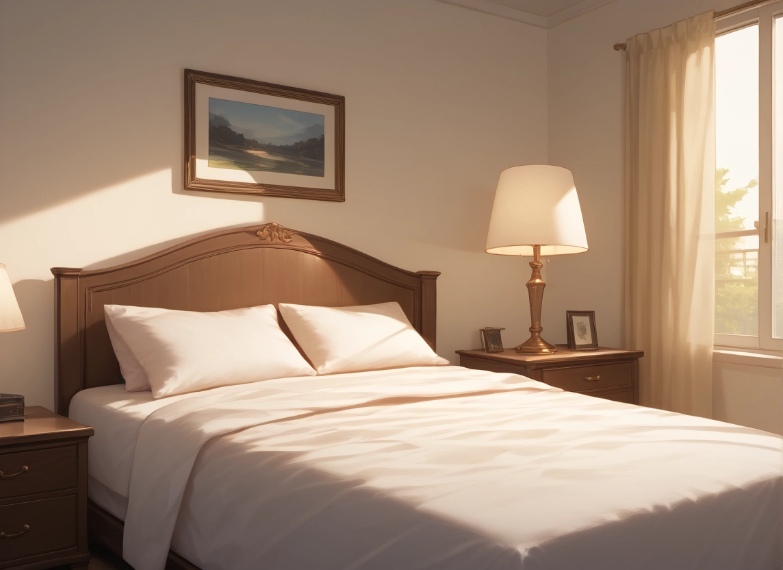 no humans, lamp, pillow, bed, window, scenery · Yamete.gg
