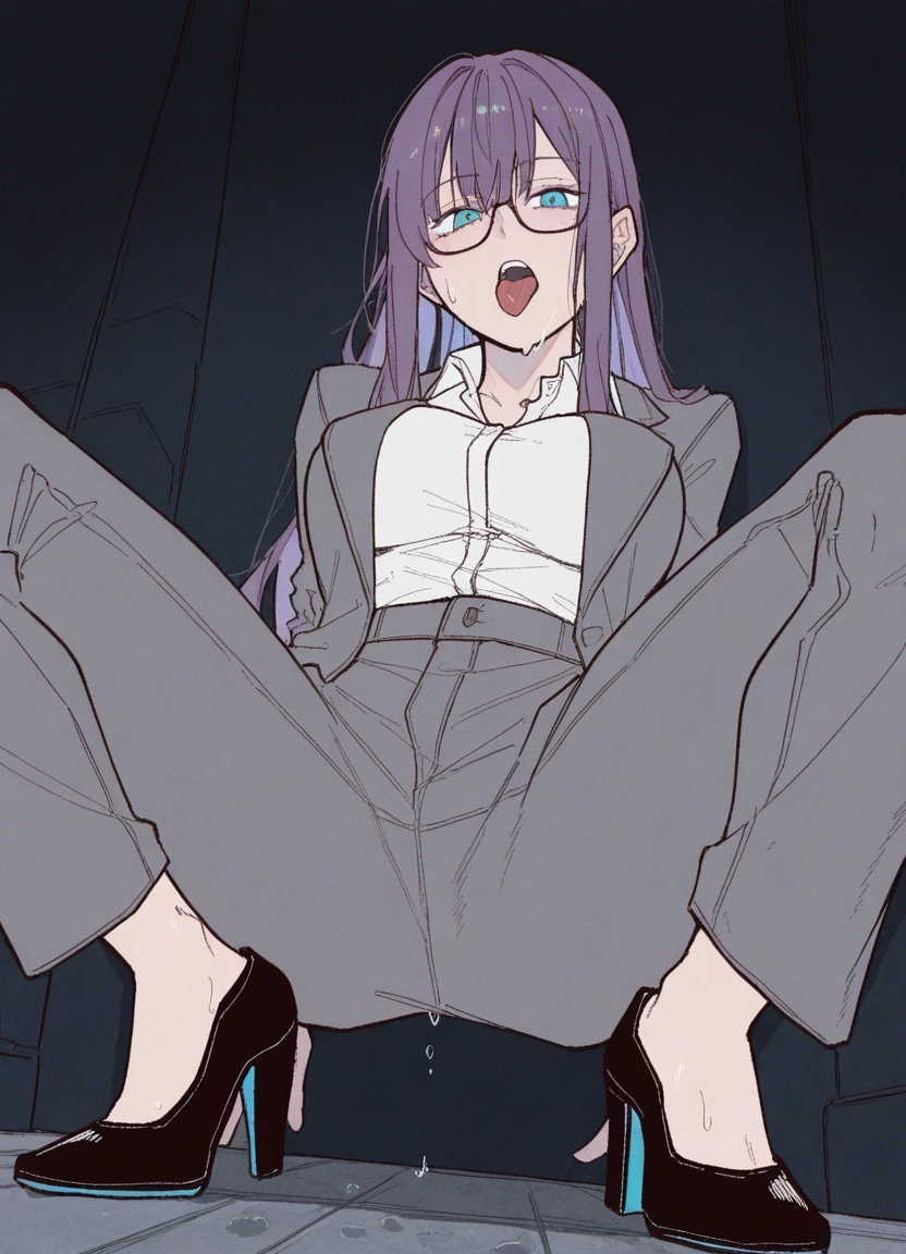 1girl, glasses, high heels, tongue, breasts, tongue out · Yamete.gg