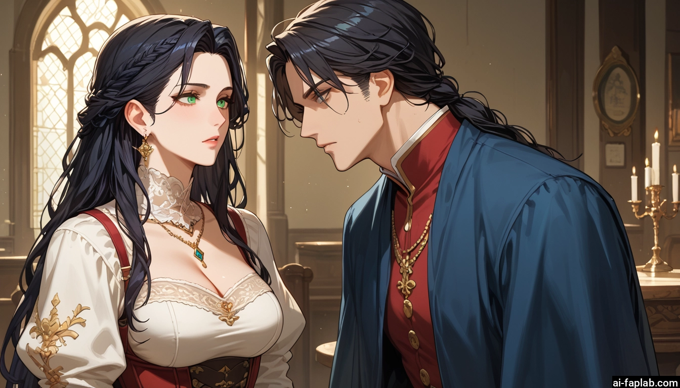 1girl, 1boy, breasts, jewelry, earrings, long hair