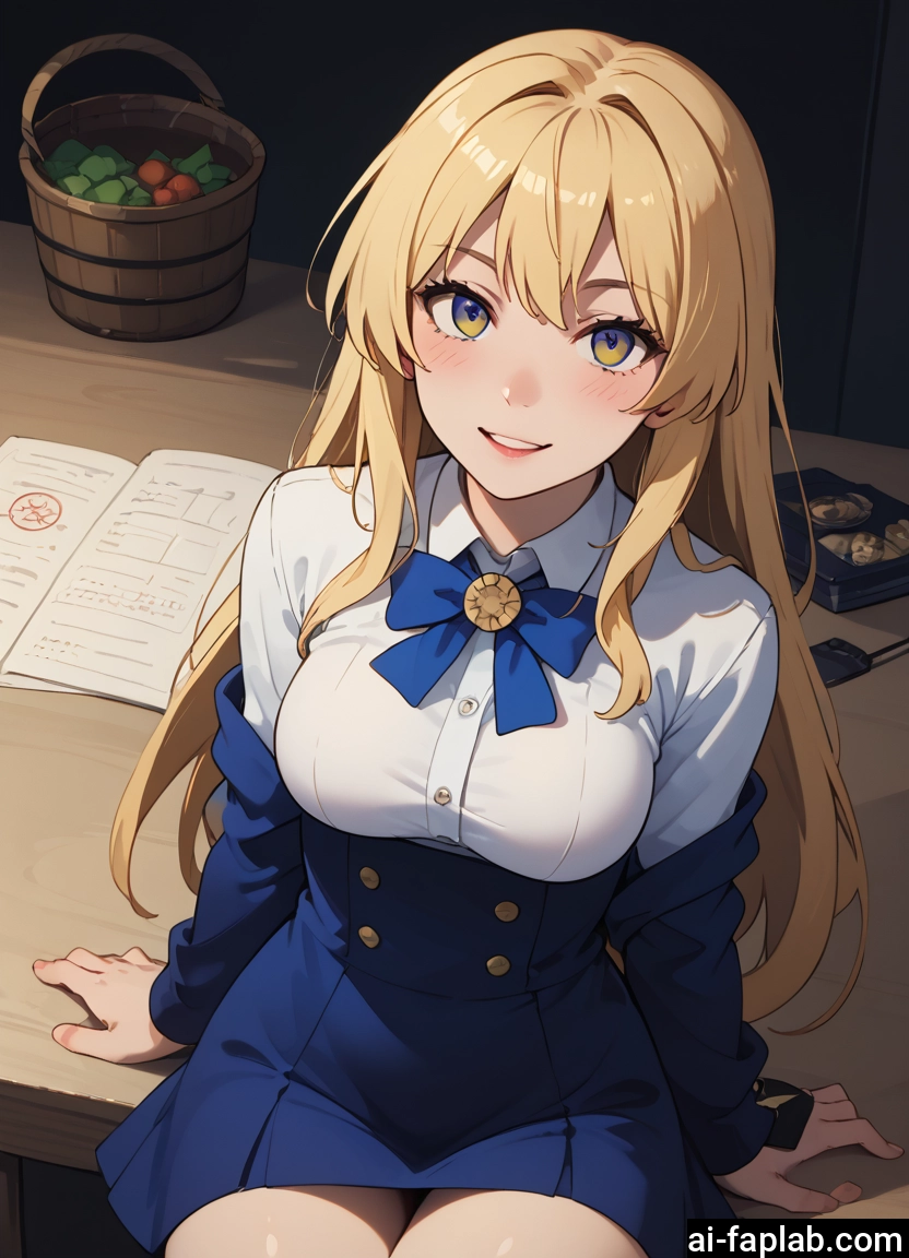 1girl, long hair, blonde hair, breasts, solo, smile