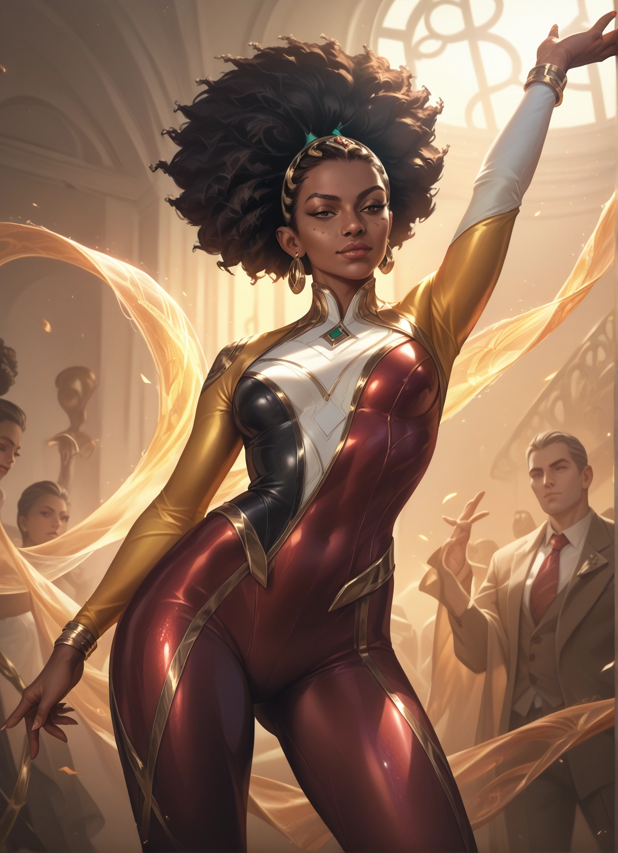 1girl, jewelry, earrings, dark skin, breasts, bodysuit · Yamete.gg