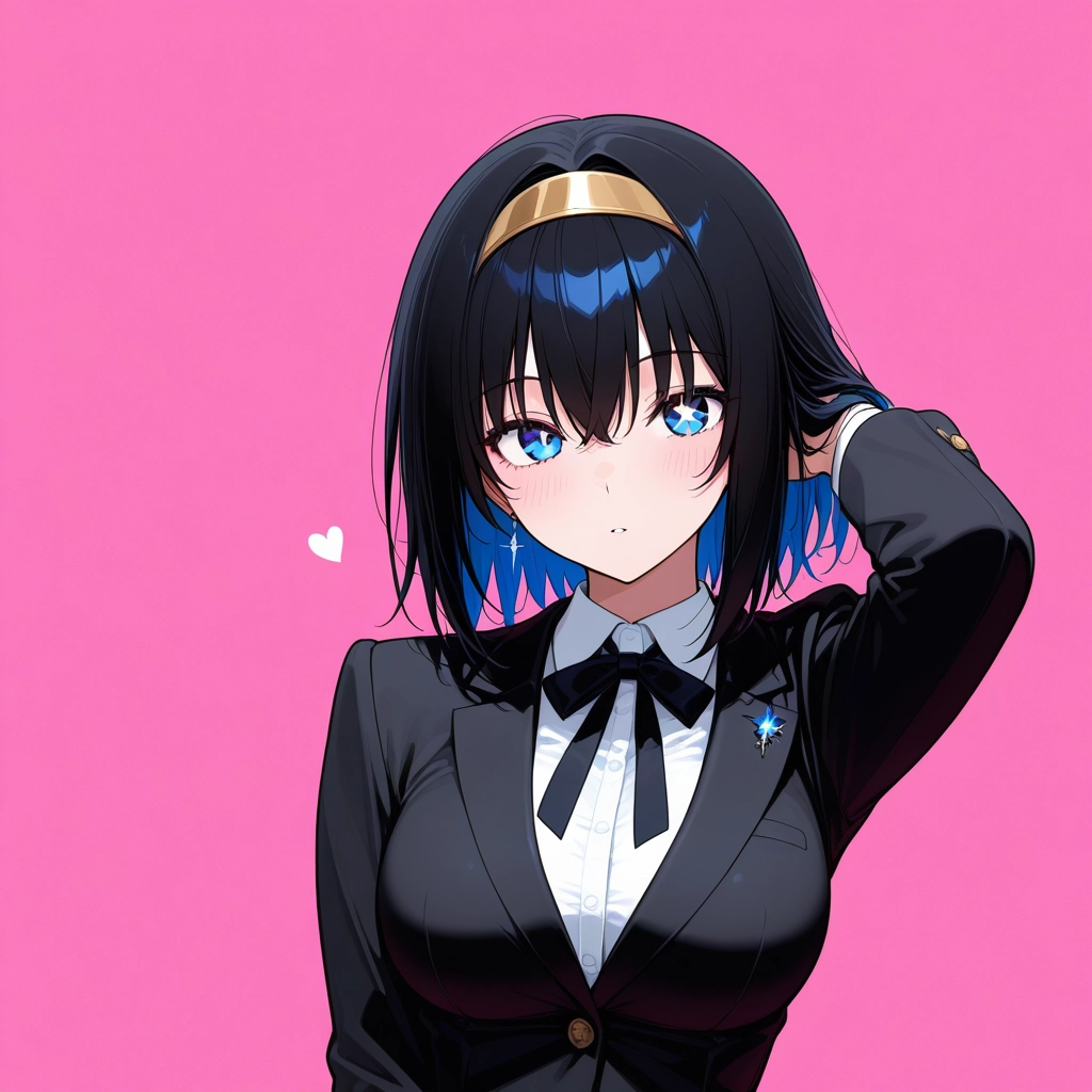 1girl, solo, blue eyes, breasts, black hair, shirt · Yamete.gg