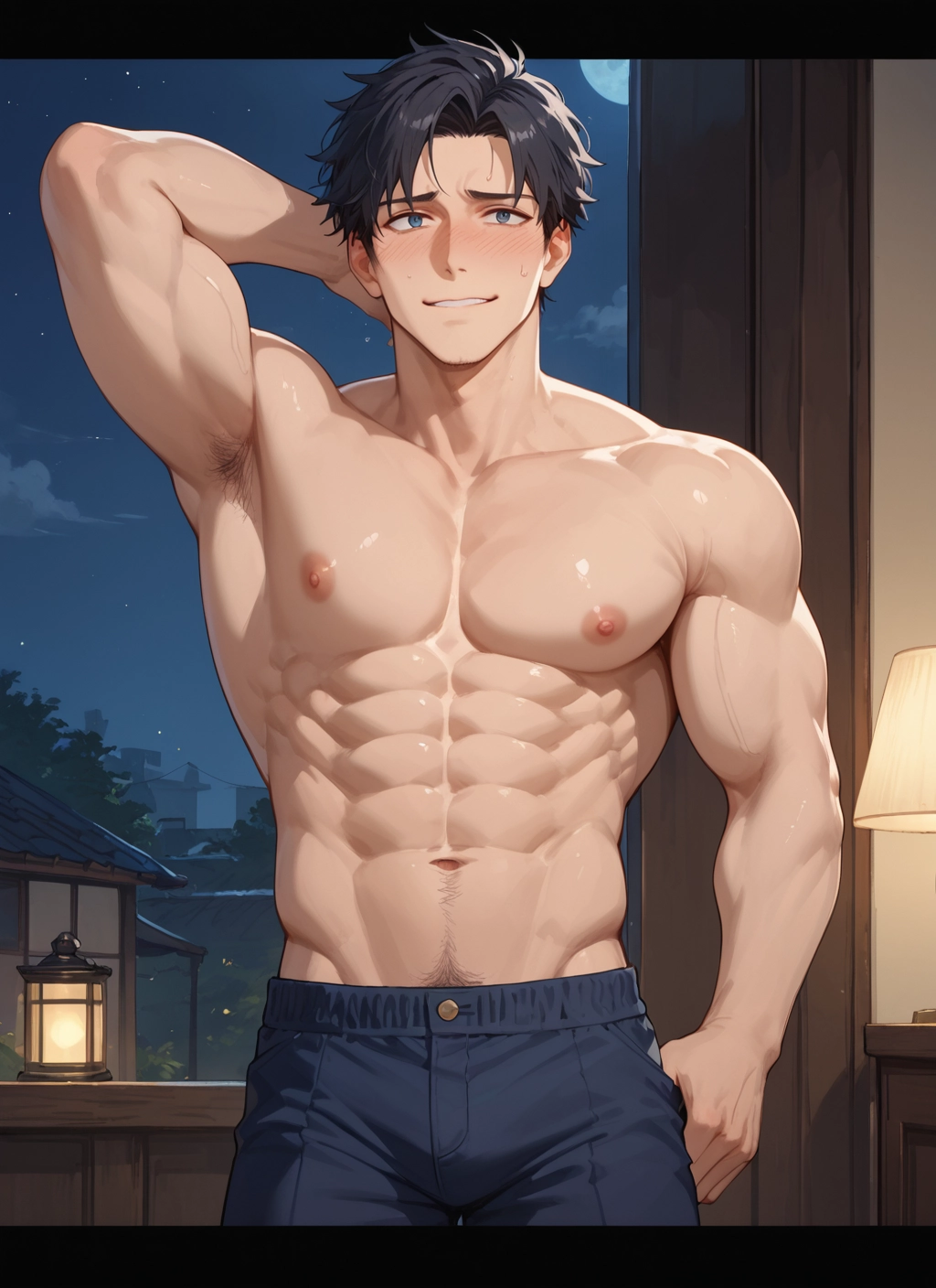 male focus, 1boy, muscular, pectorals, nipples, muscular male · Yamete.gg