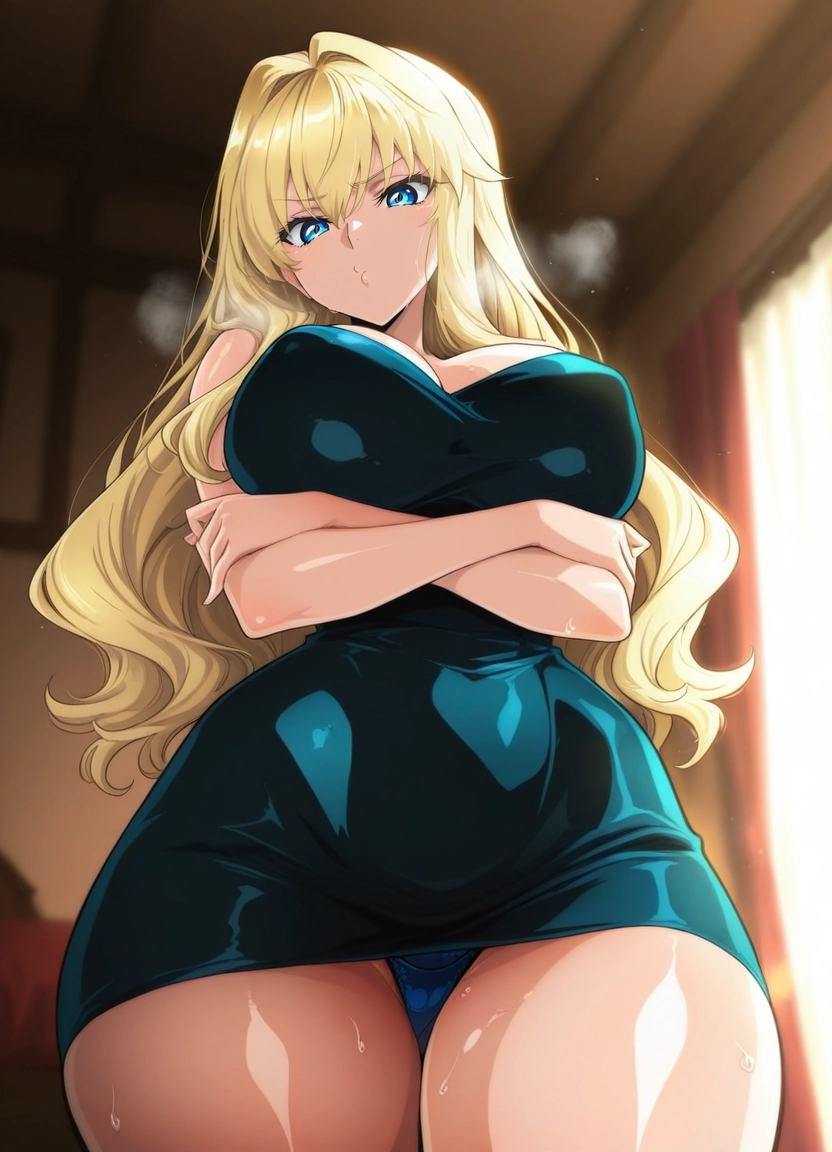 1girl, breasts, dress, blonde hair, blue eyes, solo · Yamete.gg