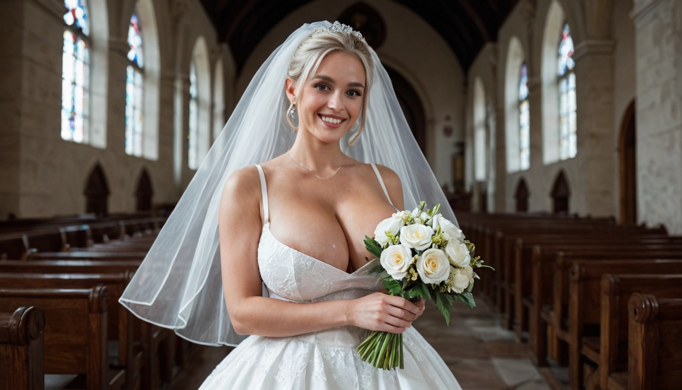 1girl, breasts, dress, flower, wedding dress, jewelry · Yamete.gg