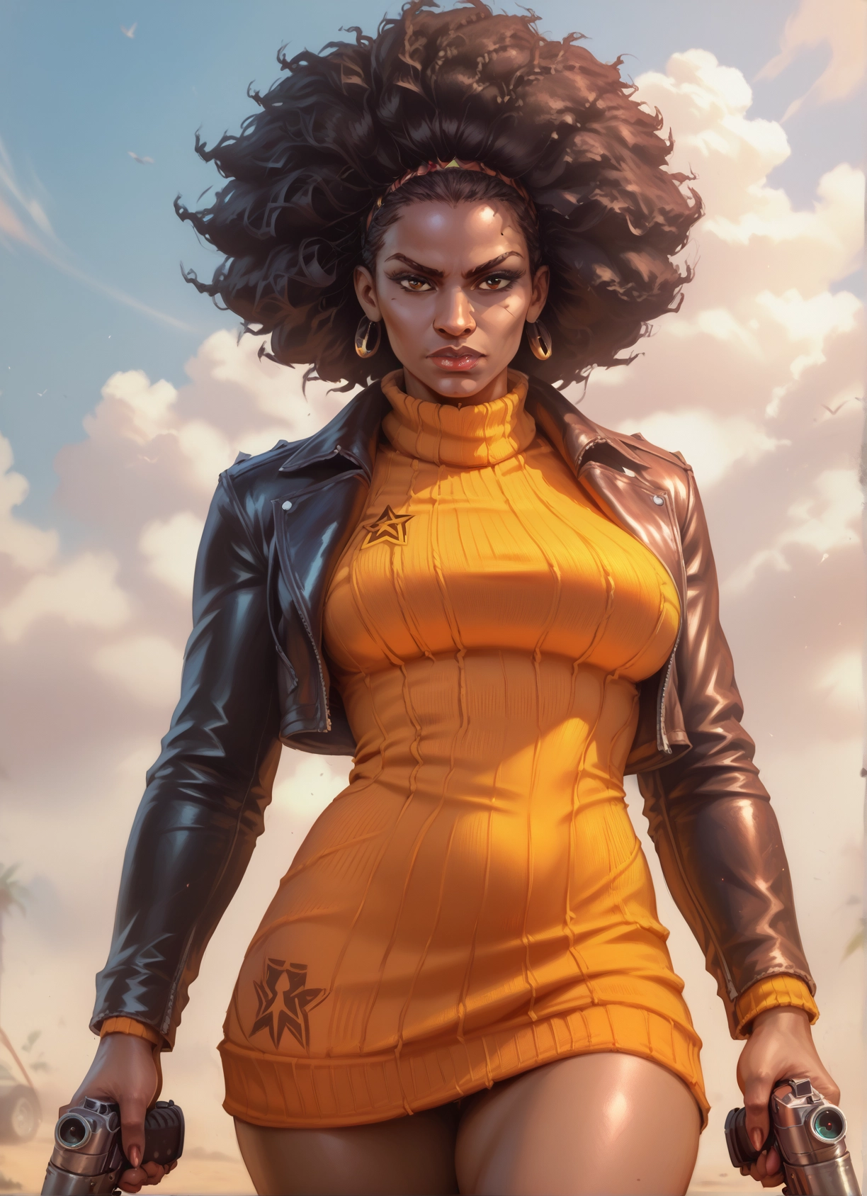 1girl, solo, weapon, gun, jewelry, earrings · Yamete.gg