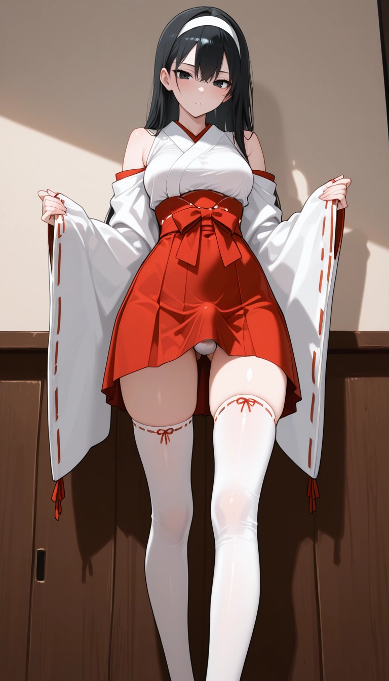 futanari, 1girl, japanese clothes, thighhighs, solo, white thighhighs · Yamete.gg