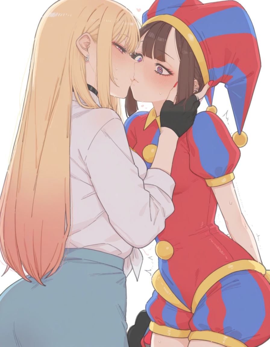 kitagawa marin, multiple girls, 2girls, yuri, blonde hair, hat · Yamete.gg