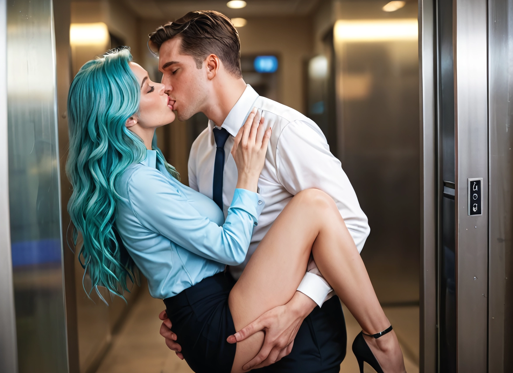 1girl, 1boy, kiss, hetero, high heels, skirt · Yamete.gg
