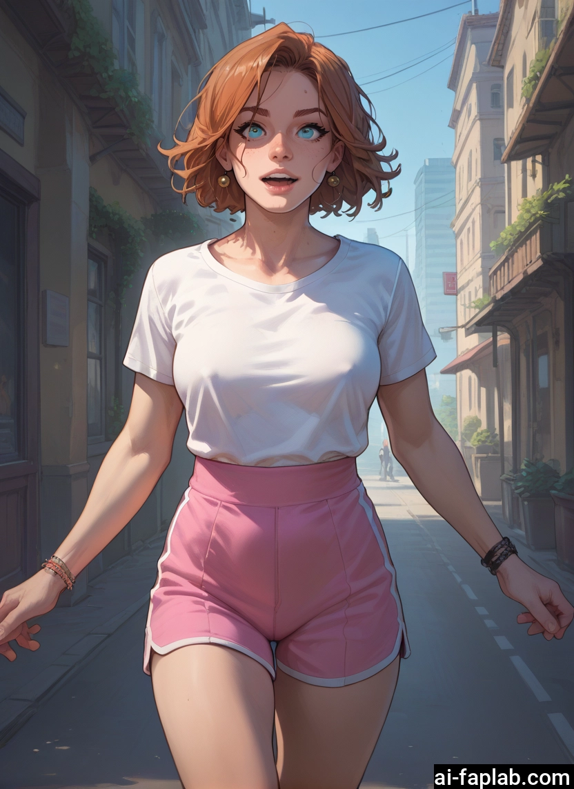 jewelry, shorts, earrings, shirt, 1girl, blue eyes · Yamete.gg
